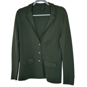 Talbots Petite Olive Green Merino Wool Knit Sweater Blazer Jacket Medium
